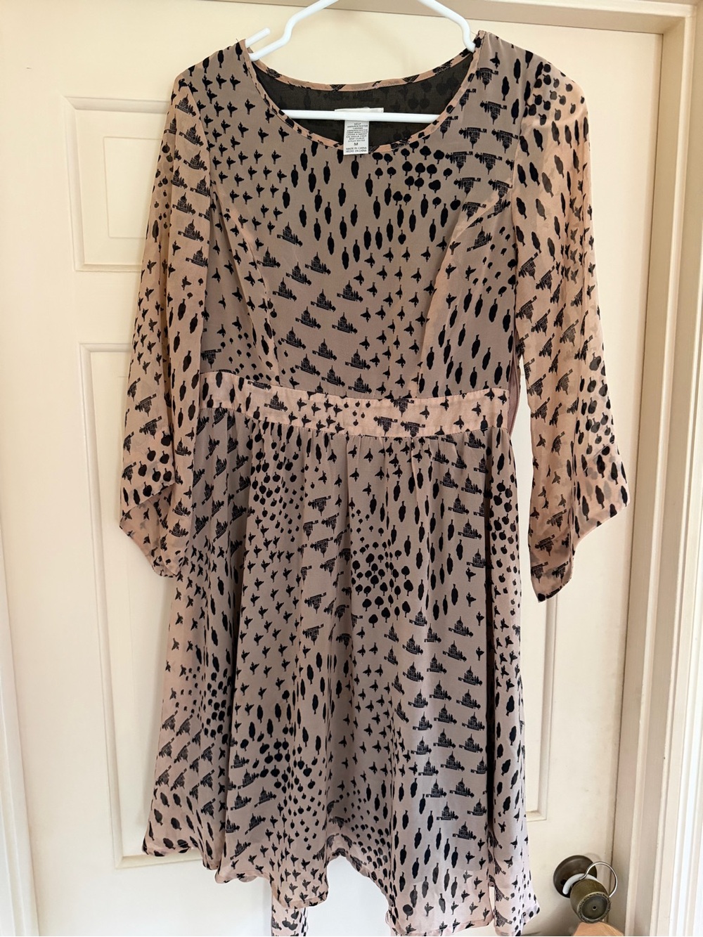 Esley Taupe Dress with Black Abstract Print